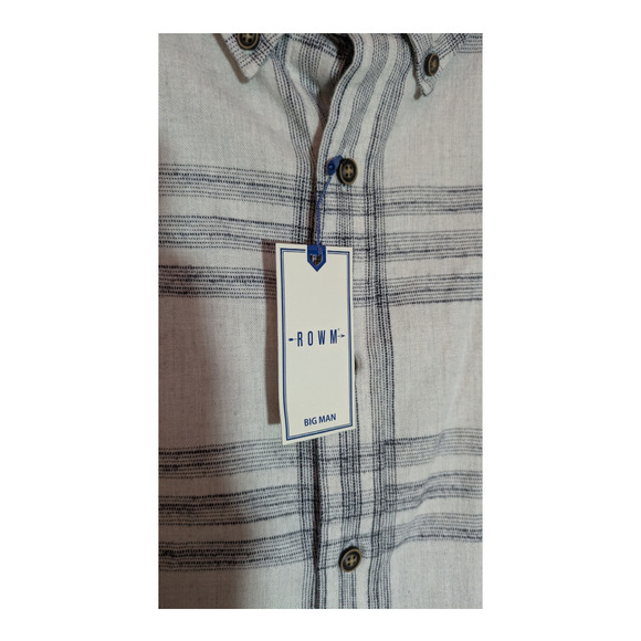Rowm - Men's 3XB - Cream and Gray-Checked Shirt Long Sleeved Button Up Shirt NWT - Picture 6 of 8